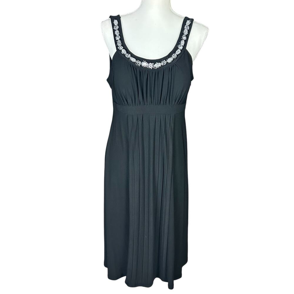 Sangria Dress Sz 12 Black Bejeweled Pleated Empire Waist Cocktail Formal Classic